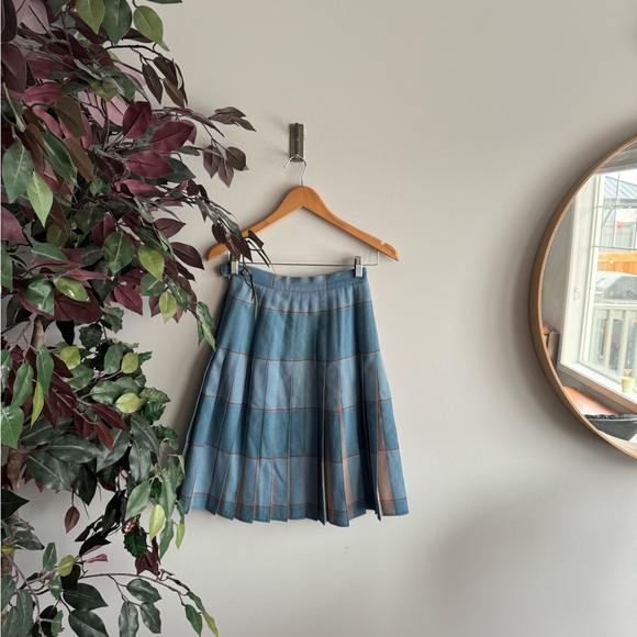 Vintage wool Chic Blue Checkered Skater Skirt - Picture 1 of 3